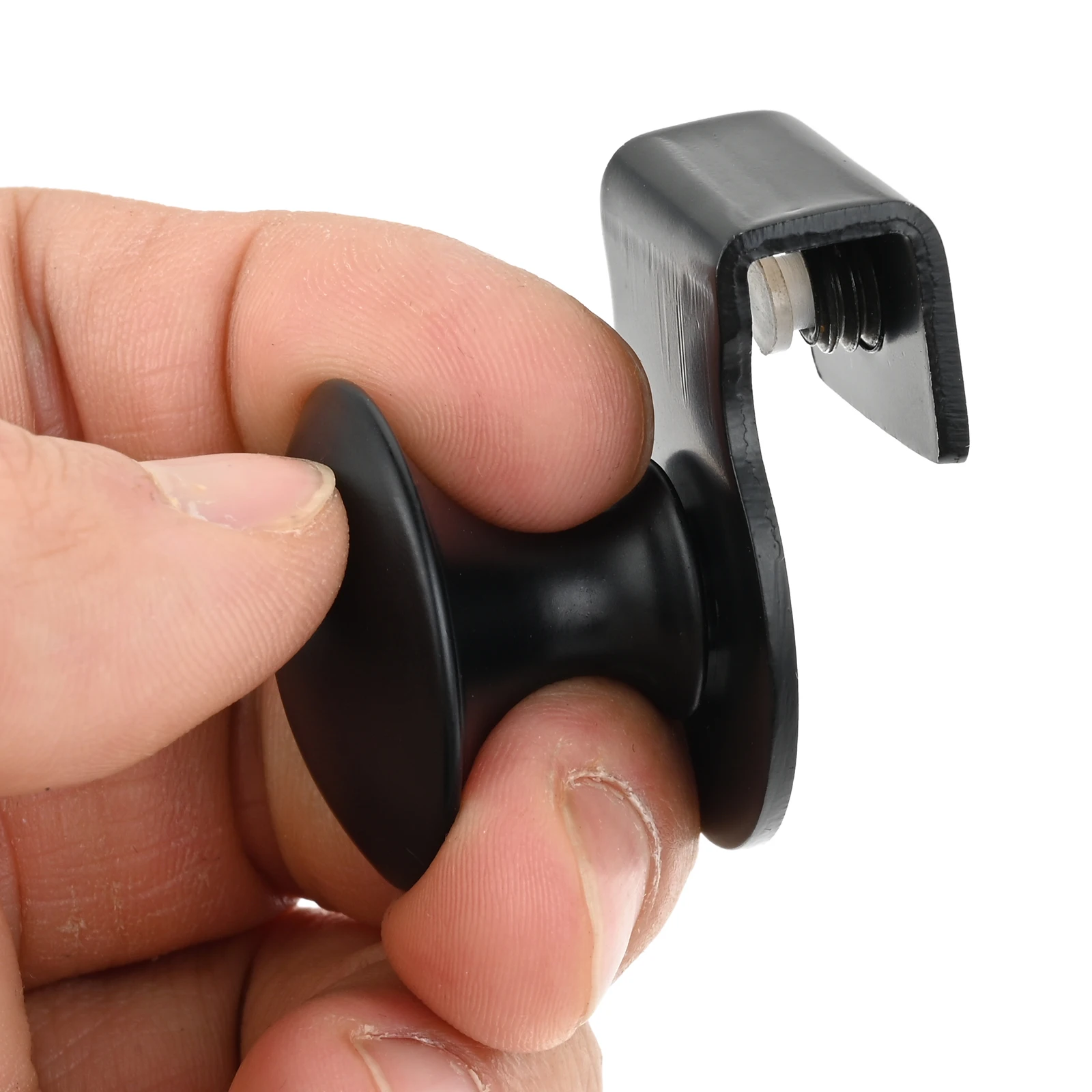 1pc Glass Clamp Handle Black Stainless Steel Glass Showcase Knob Round Clip Punch-free Single Sided Shower Pull Kitchen Bathroom