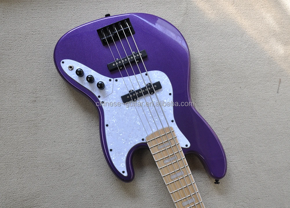 Flyoung Metal Purple Electric Bass 5 Strings Maple Fretboard Bass Black hardwares