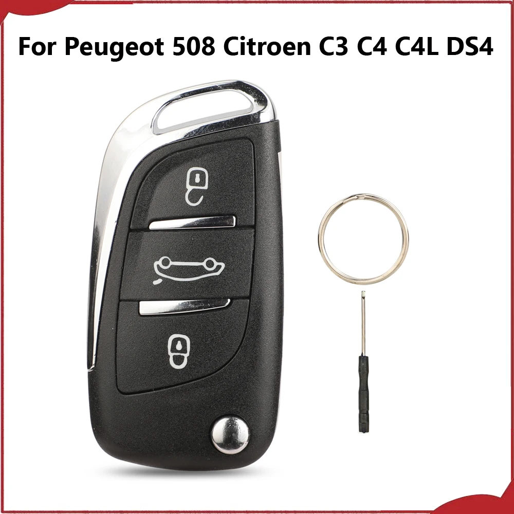 Jingyuqin New 3 BTN Flip Folding Smart Remote Car Key Shell Fob For Peugeot 508 Citroen C3 C4 C4L DS4 With VA2 HU83 Blade