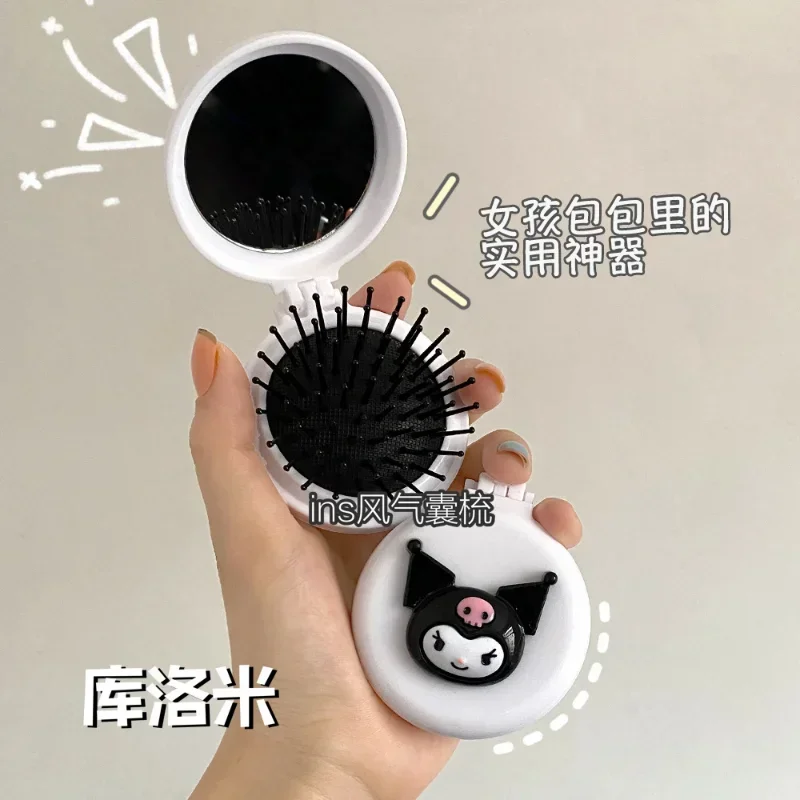 Sanrio Makeup Mirror Hello Kitty Kuromi My Melody Folding Airbag Comb for Women Portable Mirror Air Cushion Comb Girls Gift