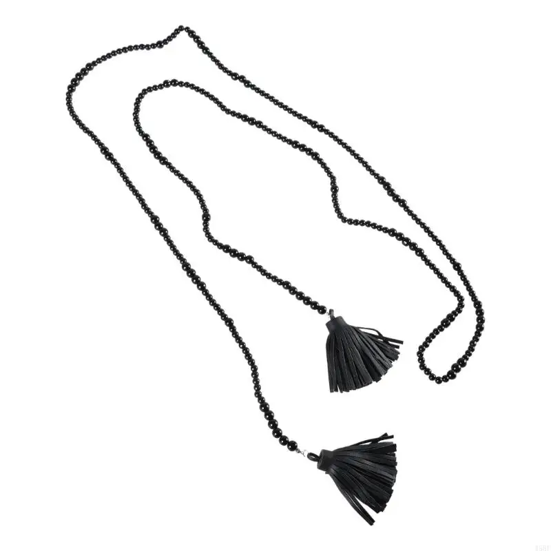 45BF Elegant Beads Tassels Body Chain Hand Beading Collar Necklace for Stage Shows Shoulder Neck Jewelry for Music Festival