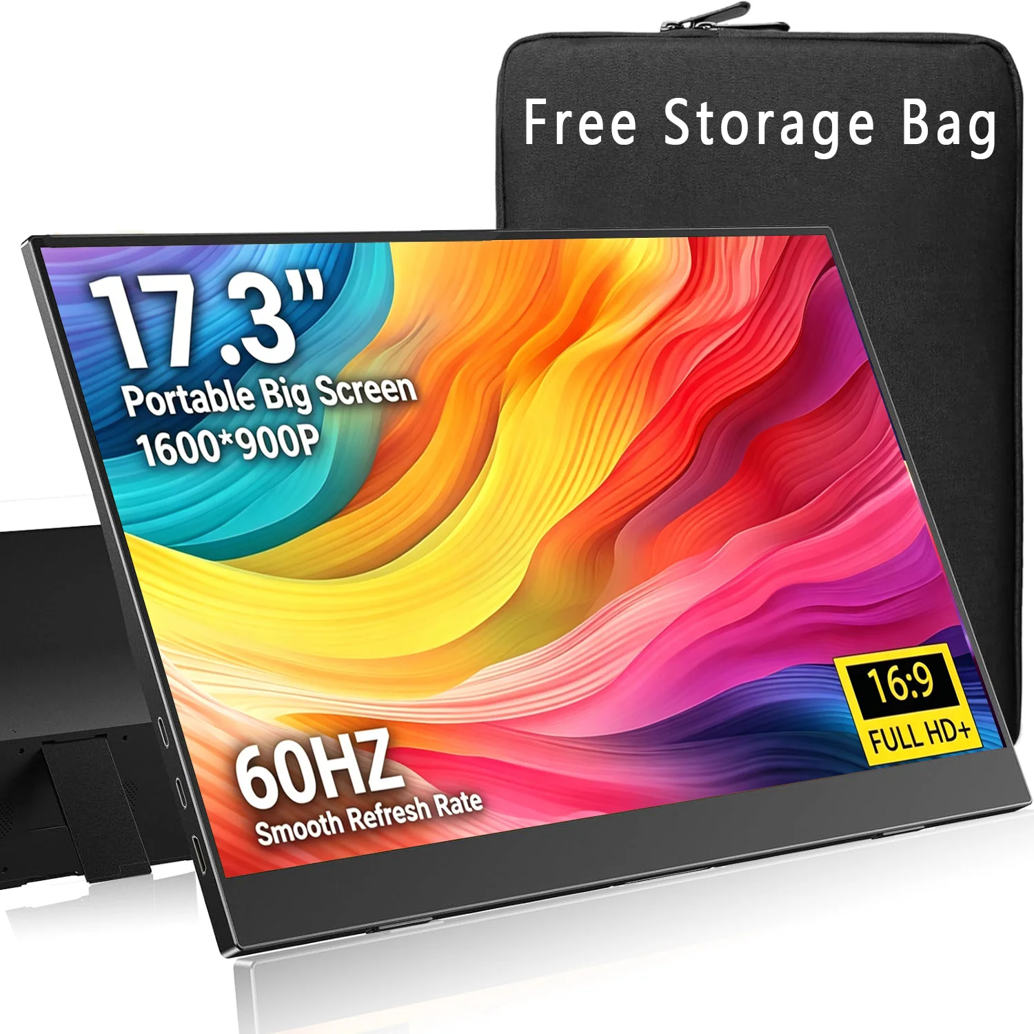17.3 Inch 1600*900P HD Portable Monitors 72%sRGB IPS 16:9 1000:1 250Nits With Type-C Mini HDMI For Phone Laptop TV PS4/5 XBox
