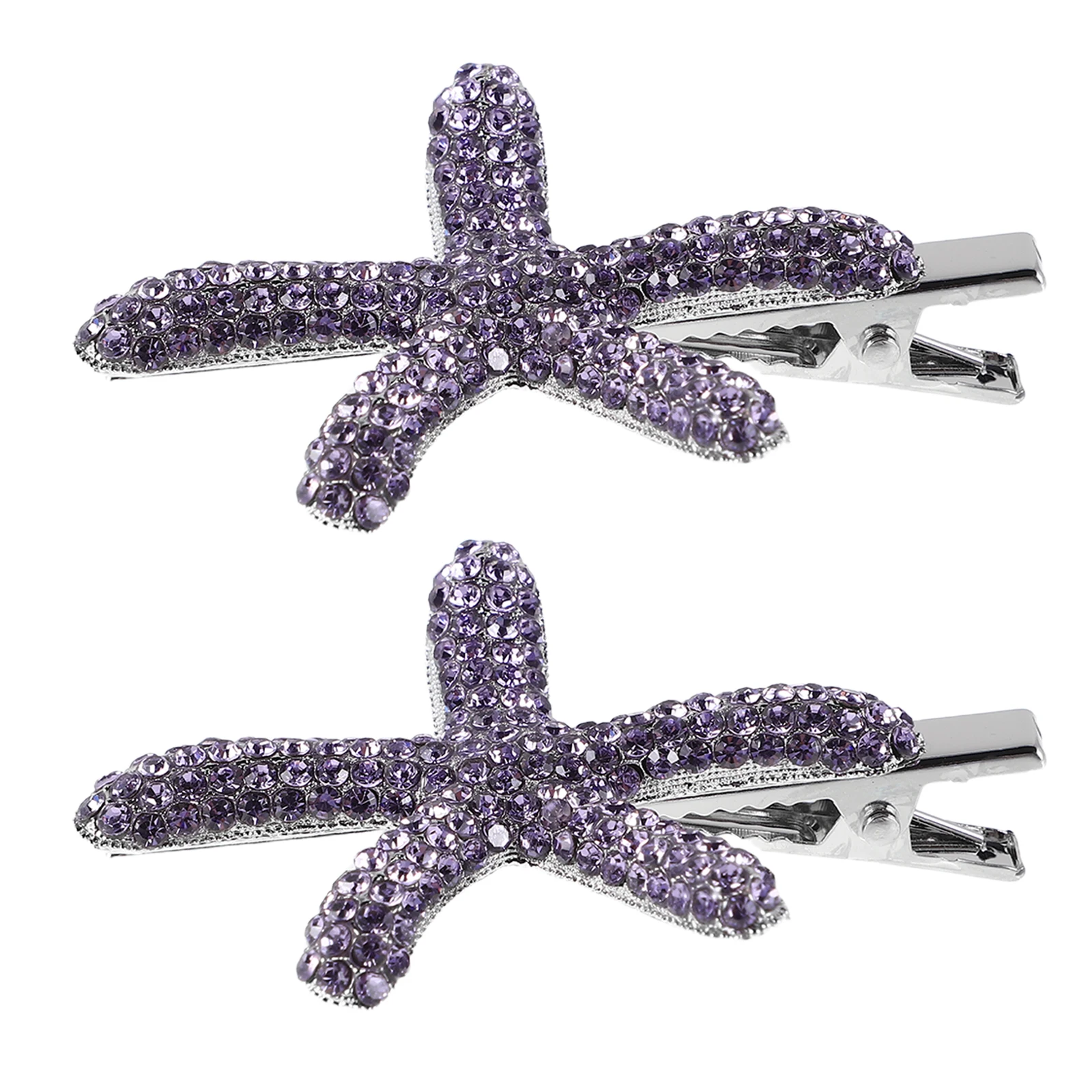 

2pcs Sea Star Clips Purple Sparkling Rhinestone Ocean Hair Accessories For Women Wedding Party Events Metal Barrettes