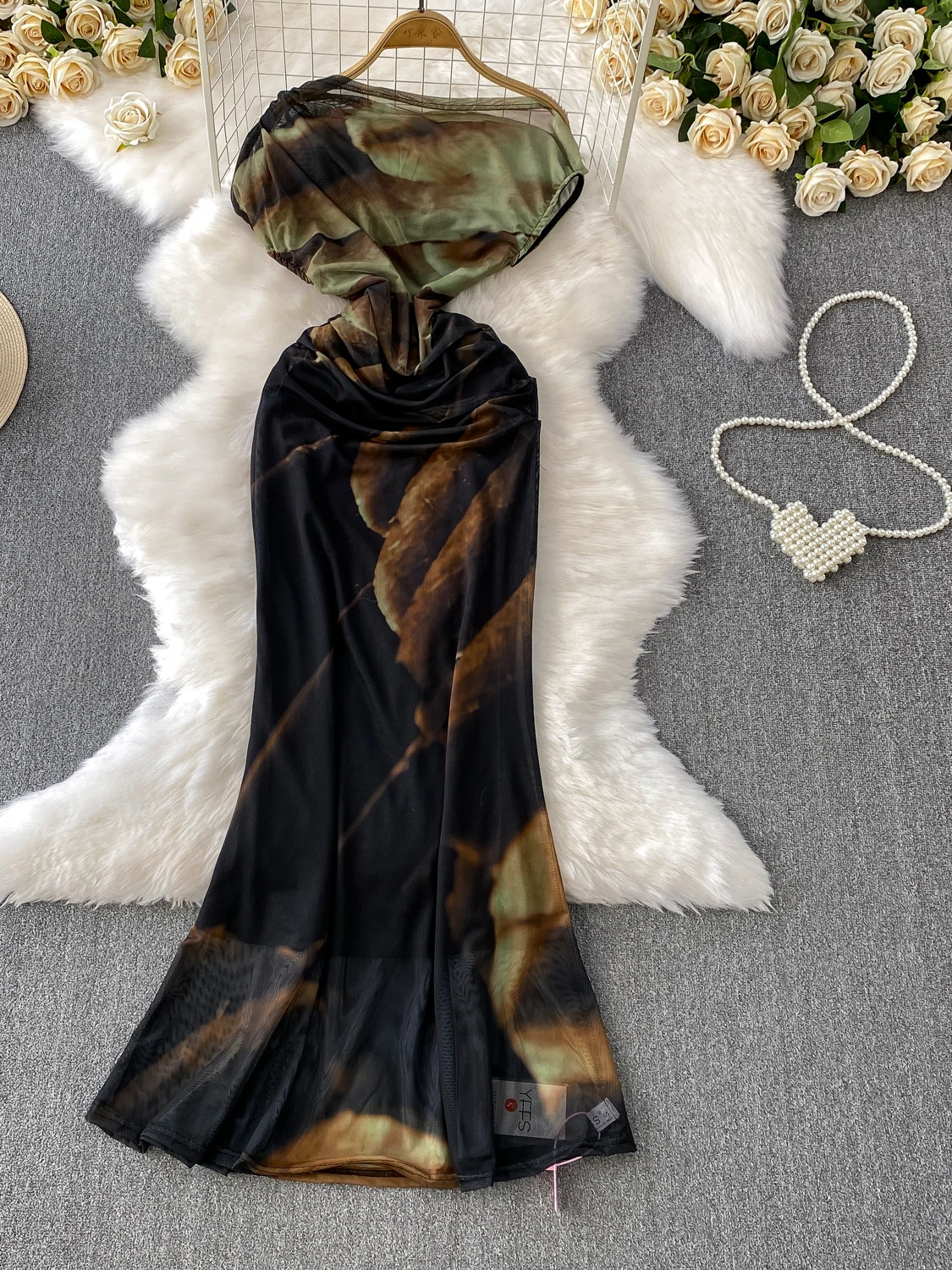 Ele ort Sve Dyed Me Taille Cinching Abnehmen Fi Tail Dr Damen Sommer Faion Pendeln Hohe Taille Midi Dr