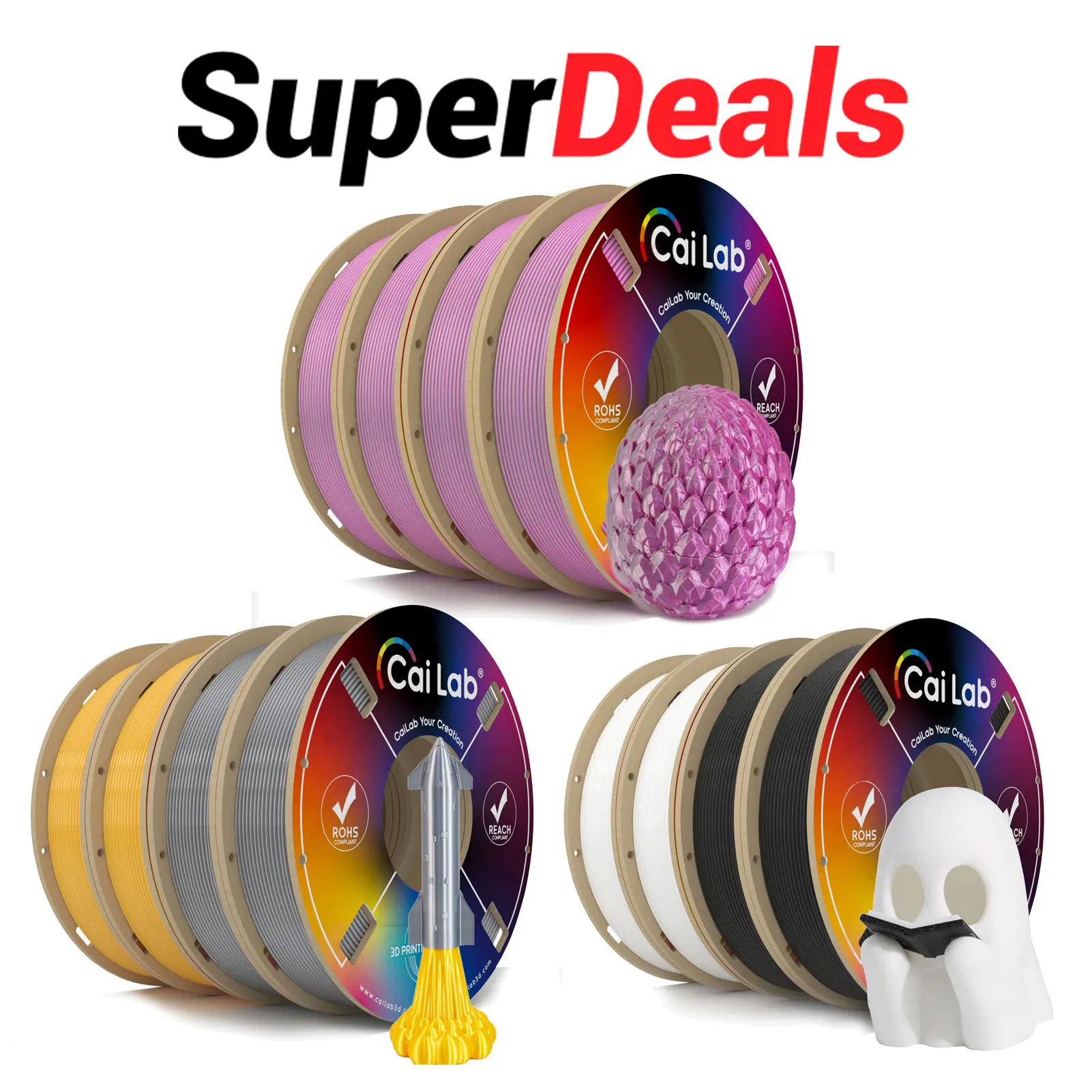 

Нить для 3D-принтера CaiLab PLA+ Silk работает с большинством 3D-принтеров FDM диаметром 1,75 мм, 4 рулона, 200 г на катушке
