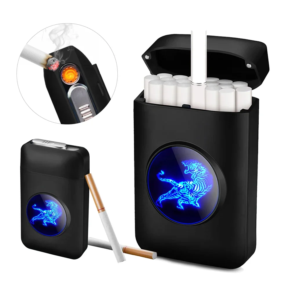 Cigarette Case Box With USB Lighter 19pcs Capacity Cigarette Holder Rechargeable LED Display Windproof Lighter Smoking Gadget