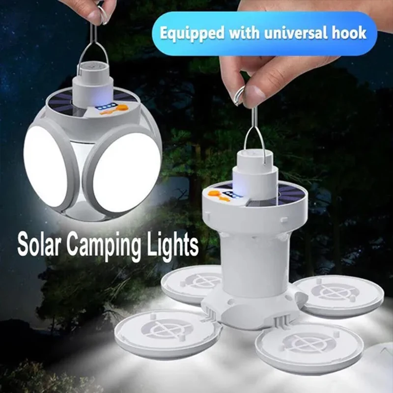 

Solar Outdoor Folding Light Portable USB Rechargeable LED Bulb Search Lights Camping Torch Emergency Lamp for Power Outages