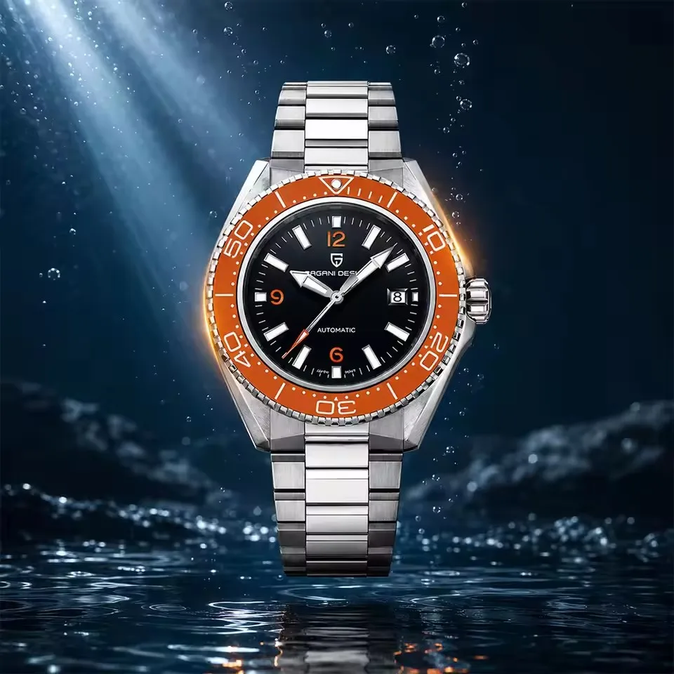 2026 PAGANI DESIGN New 42MM Orange Black Dial Men Automatic Watch Stainless Steel 100M Waterproof Men Wristwatch Japanese Movement Mechanical Watches for Man