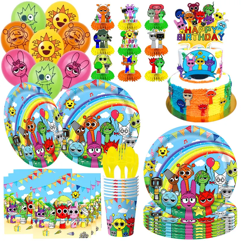 �y�Z�[�����zSprunki �a�����f�R���[�V���� Sprunky �e�[�}�H��p�[�e�B�[�f�R�L�b�g�J�b�v�v���[�g�i�v�L���w�i�o�i�[�q���̒a�����p�i�Z�b�g