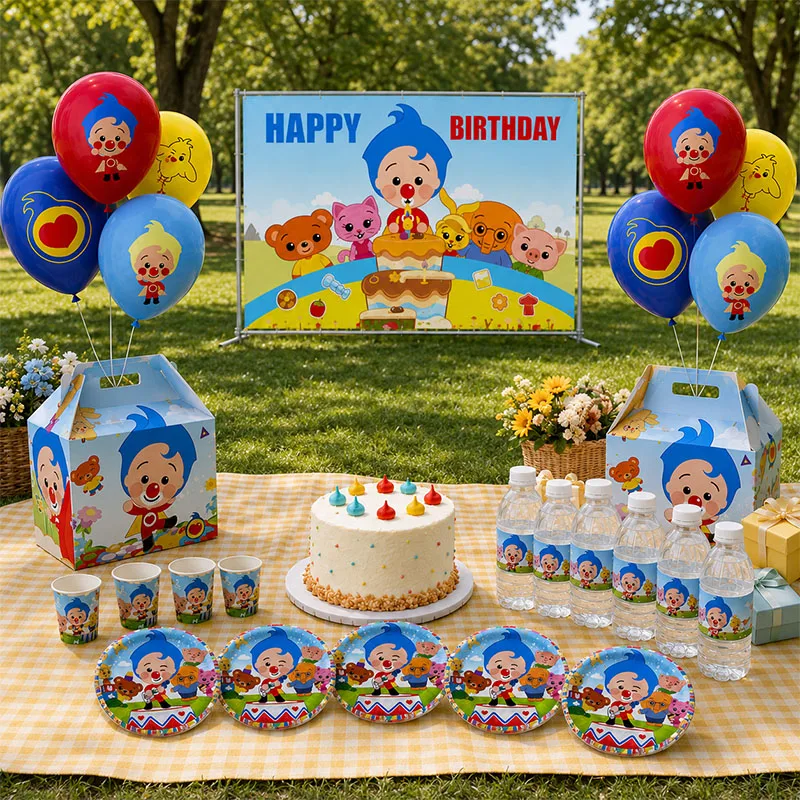 Cartoon-Clown-Tierfreunde-Hintergrund-Tischdecke, Banner, Spiralen, festliche Zusammenkunft, Foto-Hintergrund, Dekoration, Partyzubehör – Detail 3