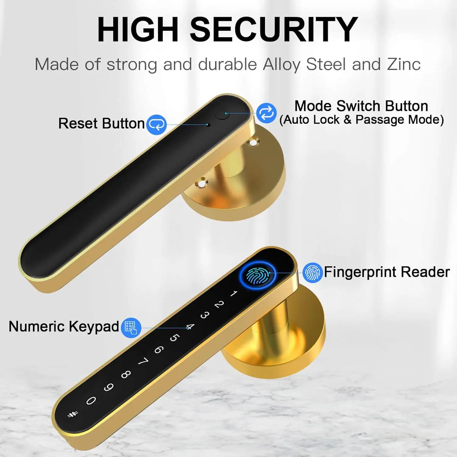 eLinkSmart Tuya APP Fingerprint Password Key Unlock Electronic Smart Door Lock Keyless Entry Door Lock with Keypad Handle