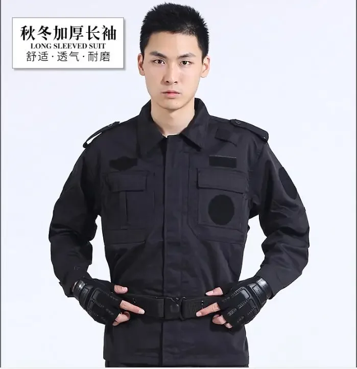 Primavera negro uniforme combate hombres pantalones traje guardia de seguridad trabajo tela gruesa