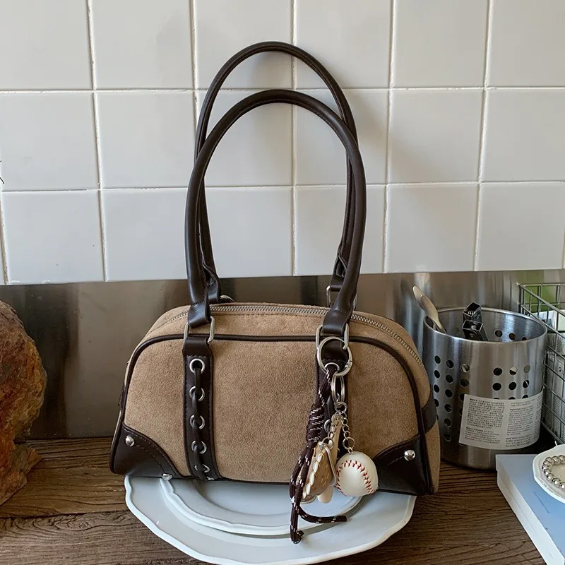 

Винтажная замшевая матовая сумка 2026, новая универсальная сумка через плечо для поездок на работу, женская ручная сумка Boston