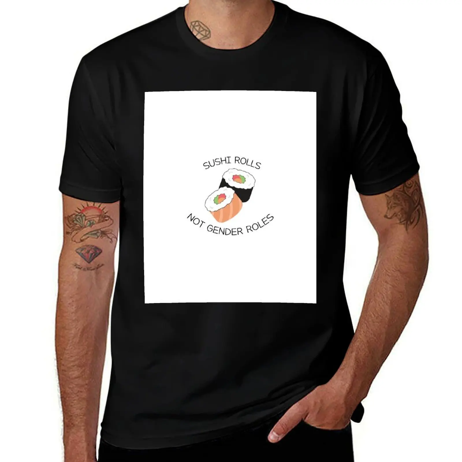 Sushi Rolls Not Gender Roles T-Shirt anime tshirt graphics Short sleeve tee plain white t shirts men