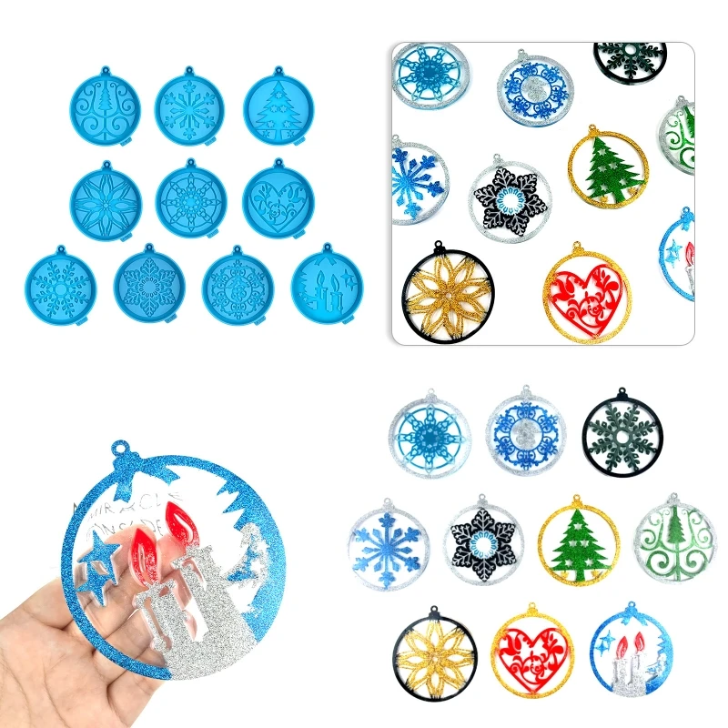 1/10 x Resin Mold Keychain Pendant Mold Round Xmas Tree Shape Epoxy Casting Mold Charm DIY Xmas Party Decor Craft Tool