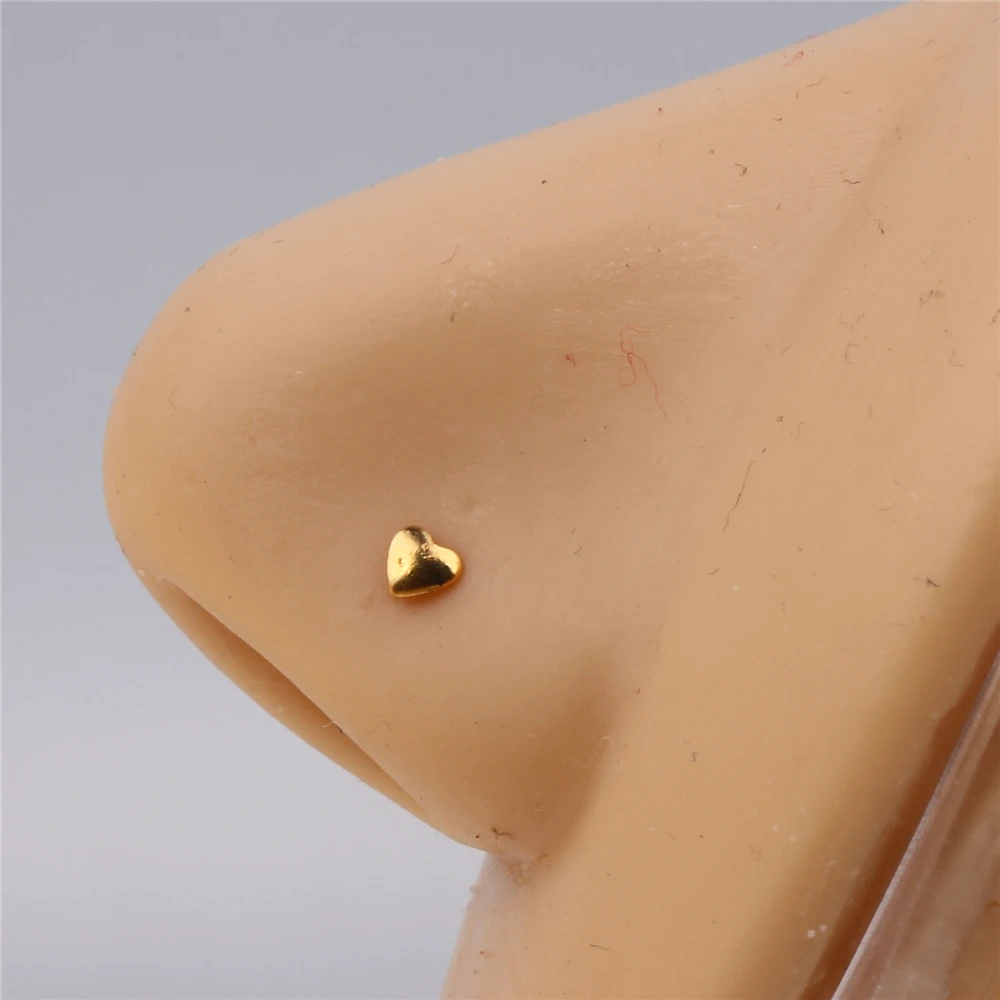 20Pcs 22G  Heart Shape Nose Studs Bone for Women Men Tiny Nose Ring Body Piercing Jewelry Silver Gold Color Nose Pin Ball End