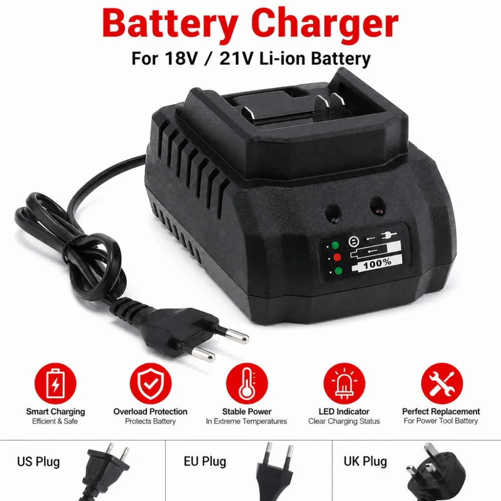 18V 21V Battery Charger Compatible With DC18RC BL Series Li-ion Battery For Power Tools Drill Grinder LED Indicator
