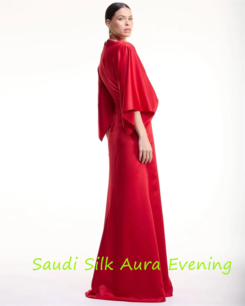 CustomizedCustomized Luxury Red Satin Evening Dress V-Neck 3/4 Sleeves Party Dress Zipper Back Bespoke Occasion Gowns Exquisite