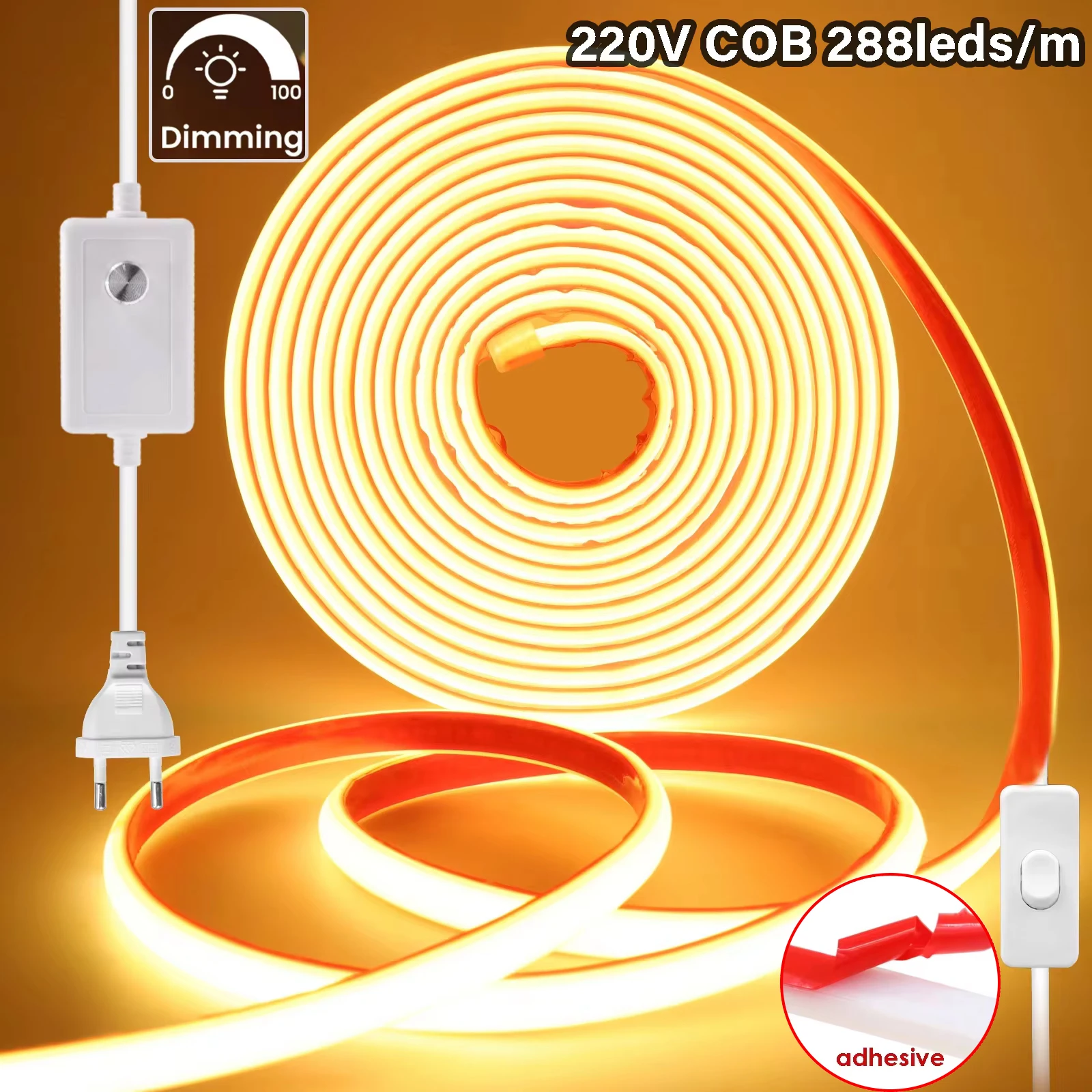 yZ[z\ 220V COB lIXgbvSe[v{ Led Cg 288LEDs/M IP65 hQ̏ƖLb`Ov
