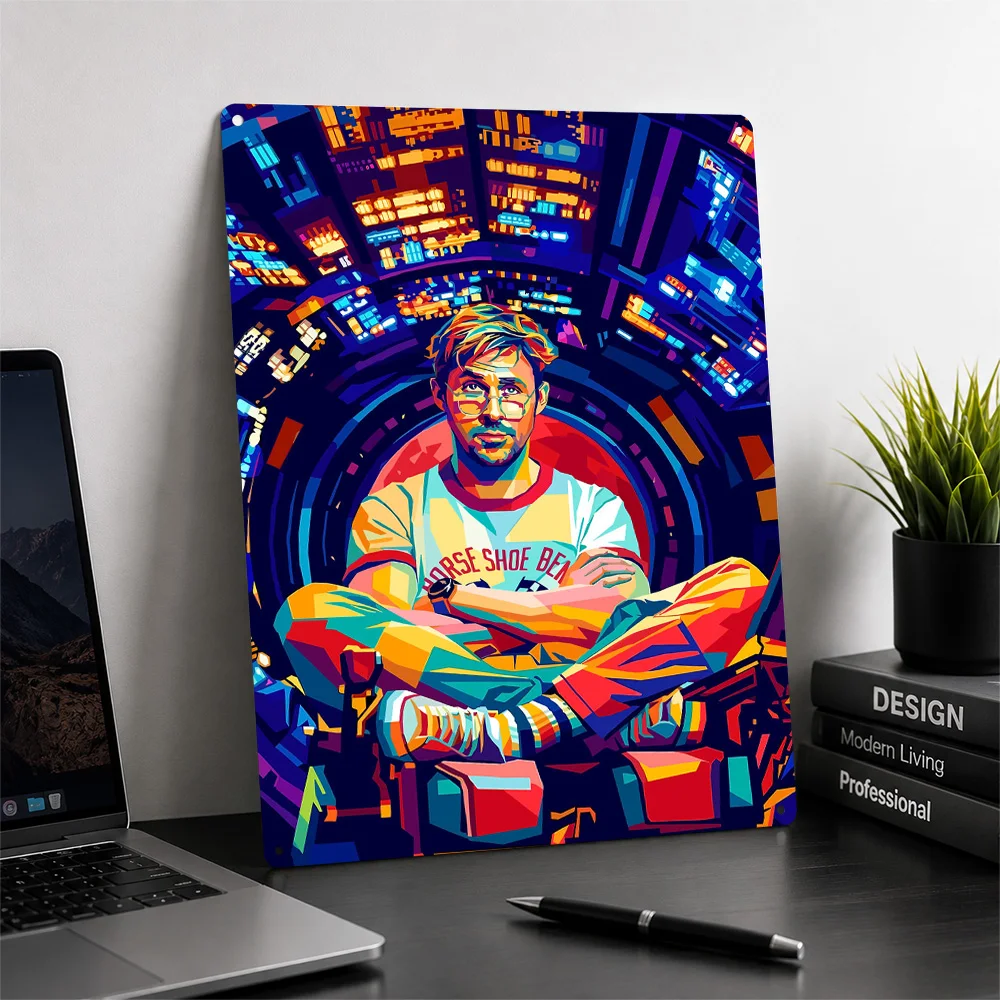 Ryan Gosling in a Sci-Fi Setting 3D Texture Metal Poster Customized Wall Art Tin Sign Gift for Mancave Wand Deko Vintage Decor