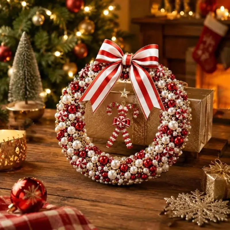 DIY Christmas Wreath Making Set, Threading Craft with Beads, Weaving Cord, Hanging Cord, and Illustrated Instructions D2RD