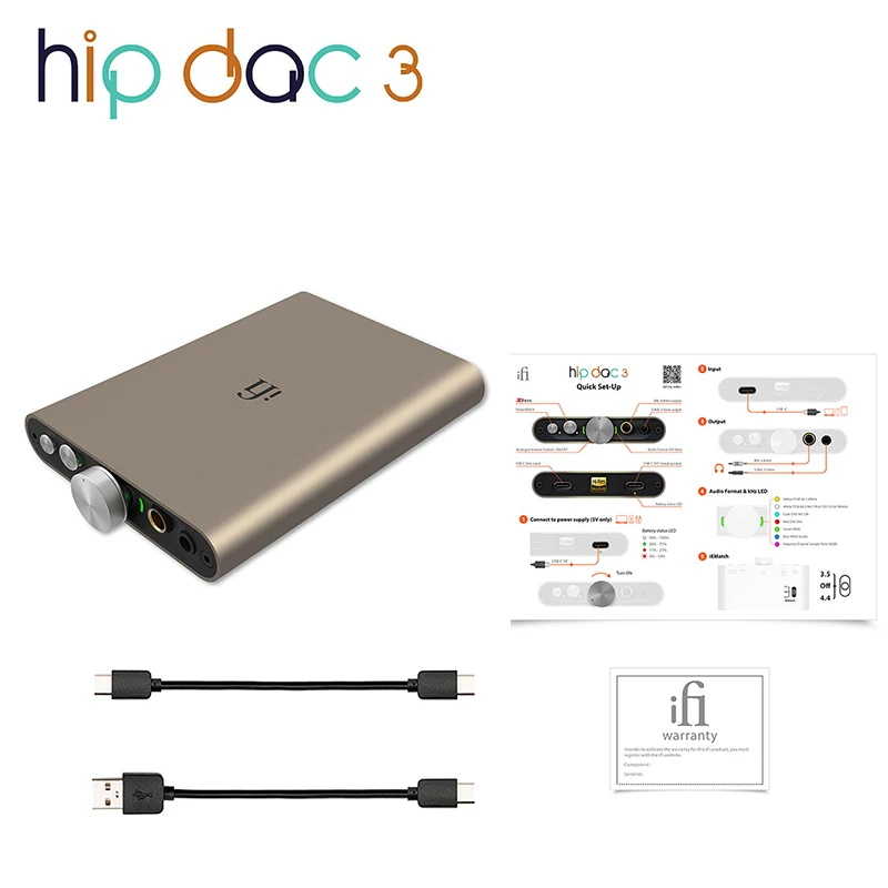 iFi Hip-dac3 Portable DSD Decoder Hi-res DAC Headphone Amplifier USB Input Output 3.5mm 4.4mm Balanced MQA Digital Decoder Audio