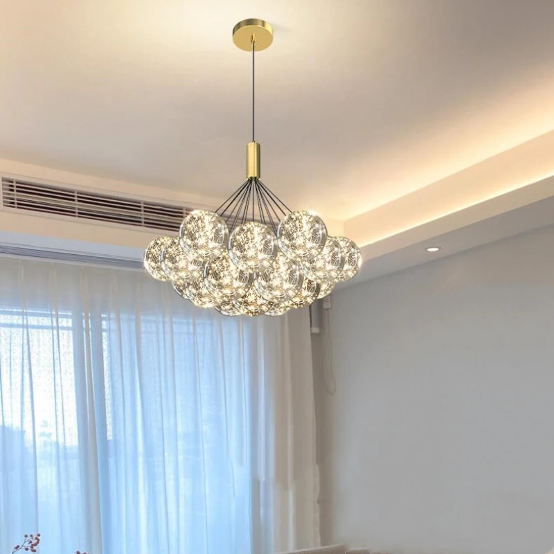 Modern LED Pendant Lights Parlor Bedroom Dining Room Hanglamp Clear Glass Gypsophila Height Adjustable Home Deco Star Lighting