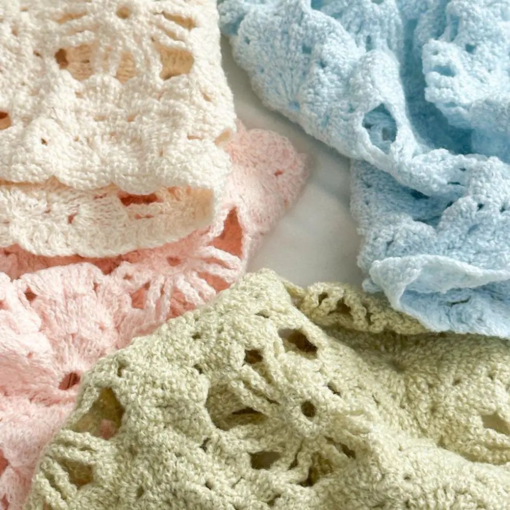 Ikat Kepala Jilbab Segitiga Gaya Pastoral Perancis Syal Rambut Rajutan Handuk Ikat Kepala Rajutan Berongga Ikat Rambut Bunga Retro