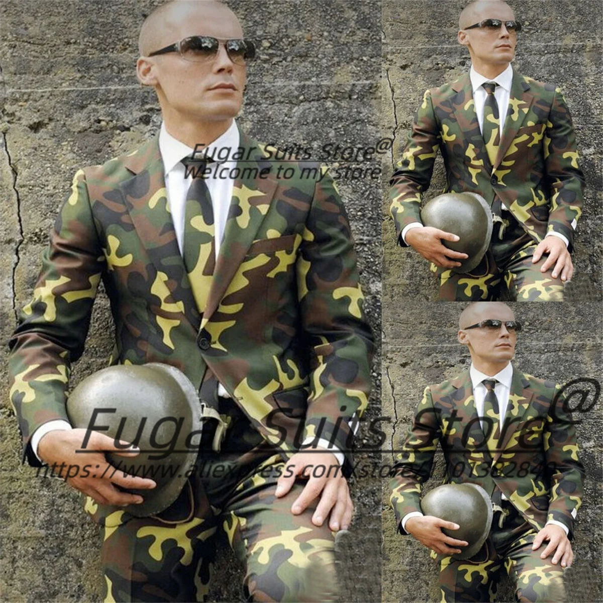 Outdoor Military Camouflage Men Suits Slim Fit Notched Lapel Prom Party High-qublity 2 Pcs Sets Classic Male Blazers Ropa Hombre