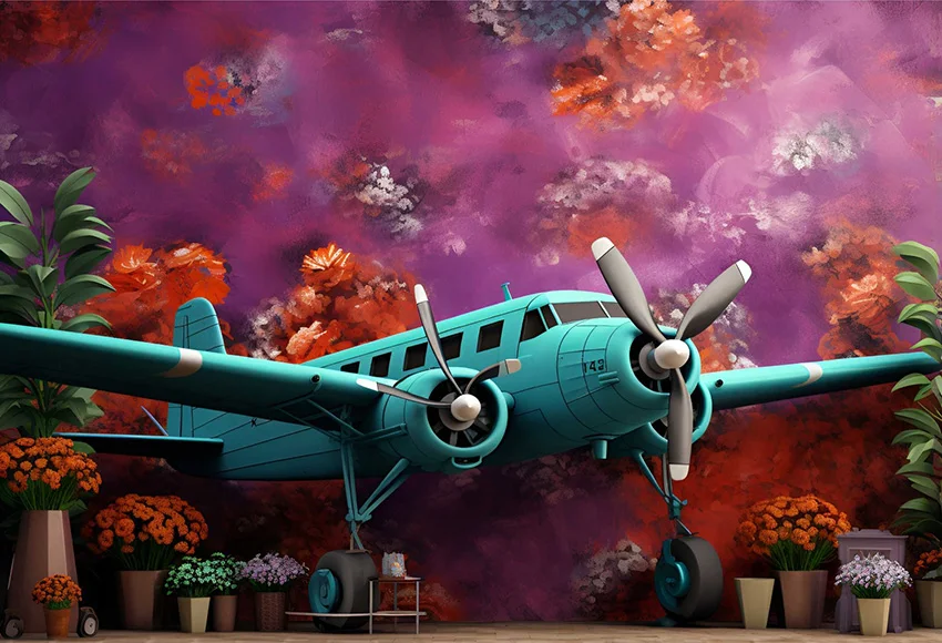 Mehofond Photography Background Plane Pilot Aircraft Travel Flower Kids Birthday Cake Smash Portrait Decor Backdrop Photo Studio