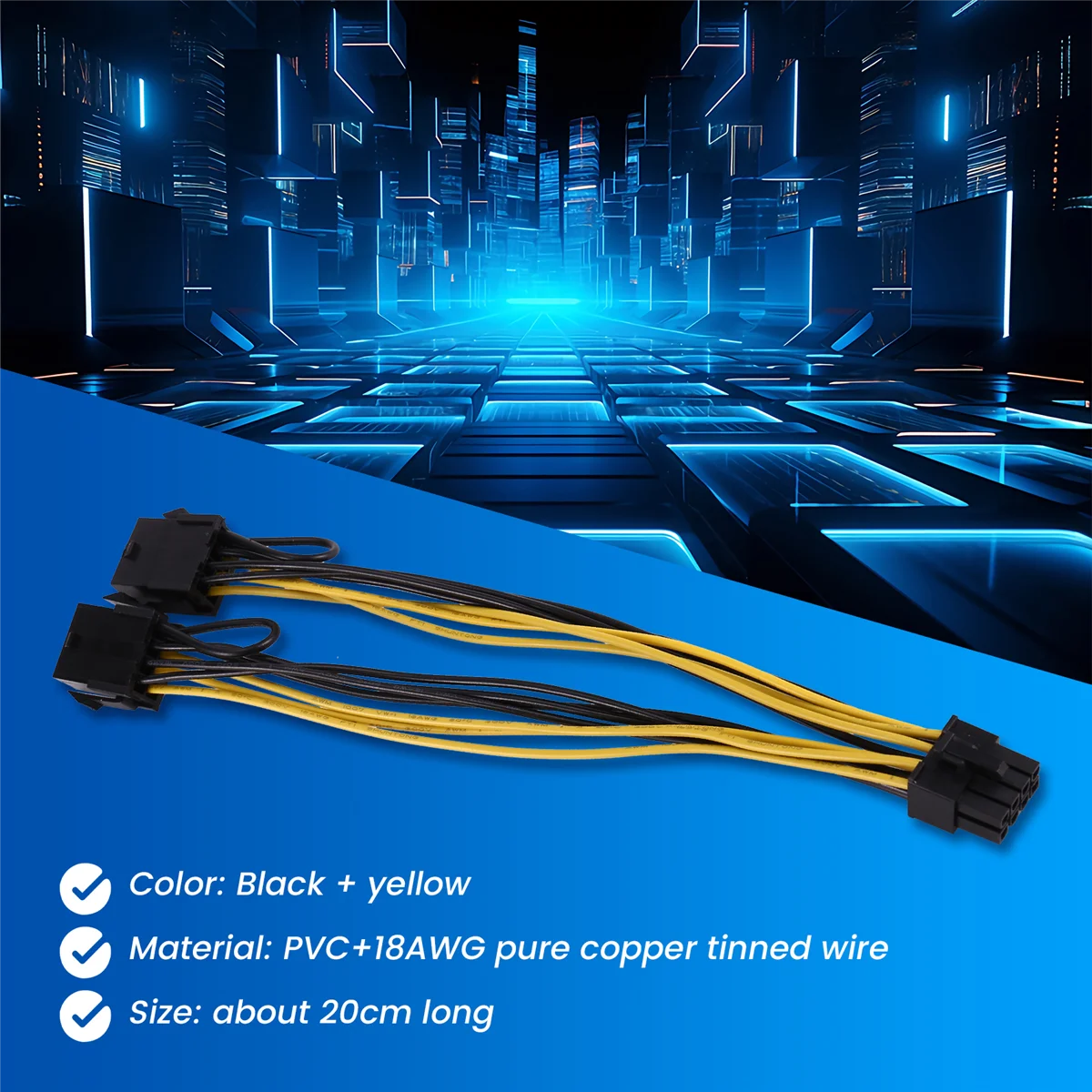 RISEN 18AWG 8Pin to Dual 8Pin(6+2) Power Cable GPU Power Cable for Tesla K80 M40 M60 P40 P100 ,20CM