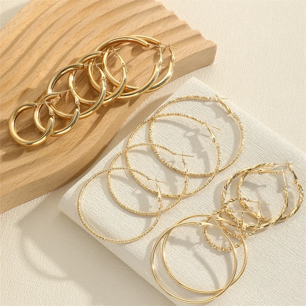 8Pairs Simple Punk Hoop Earrings Set Big Circle Earrings Jewelry for Women Girls Ear Hoops Earring Round Oversized image 3