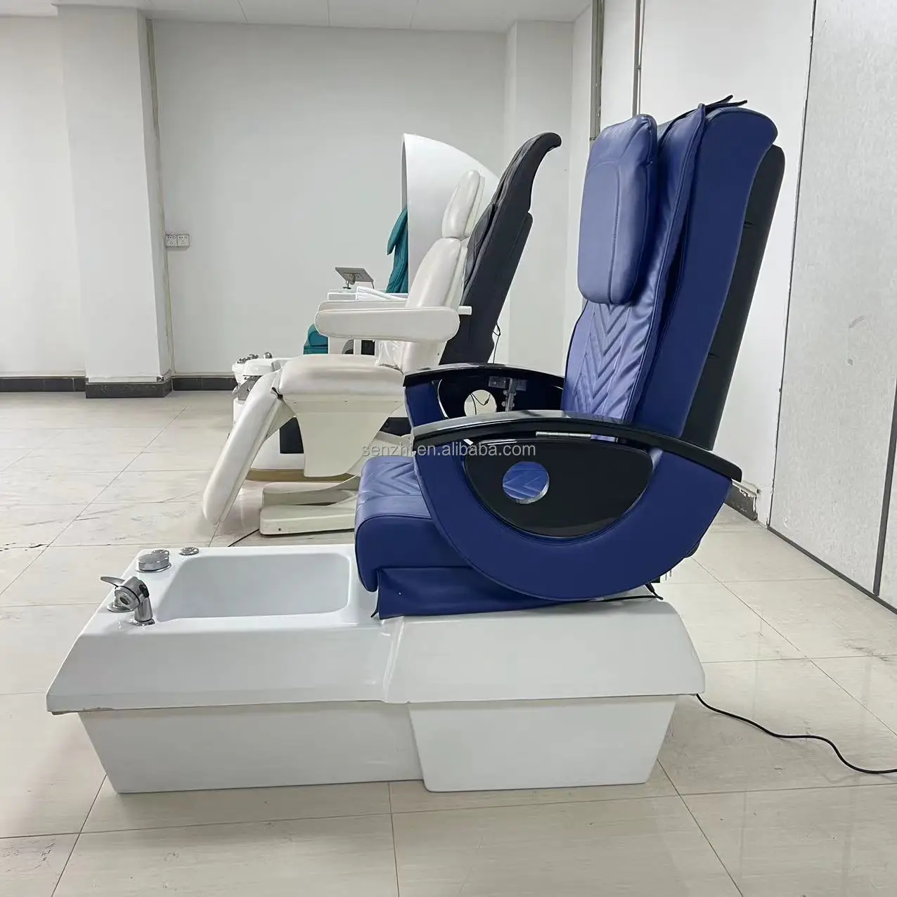 Equipamento de salão de beleza azul massagem pé spa cadeira de luxo elétrica spa pedicure cadeira eua com bomba de drenagem