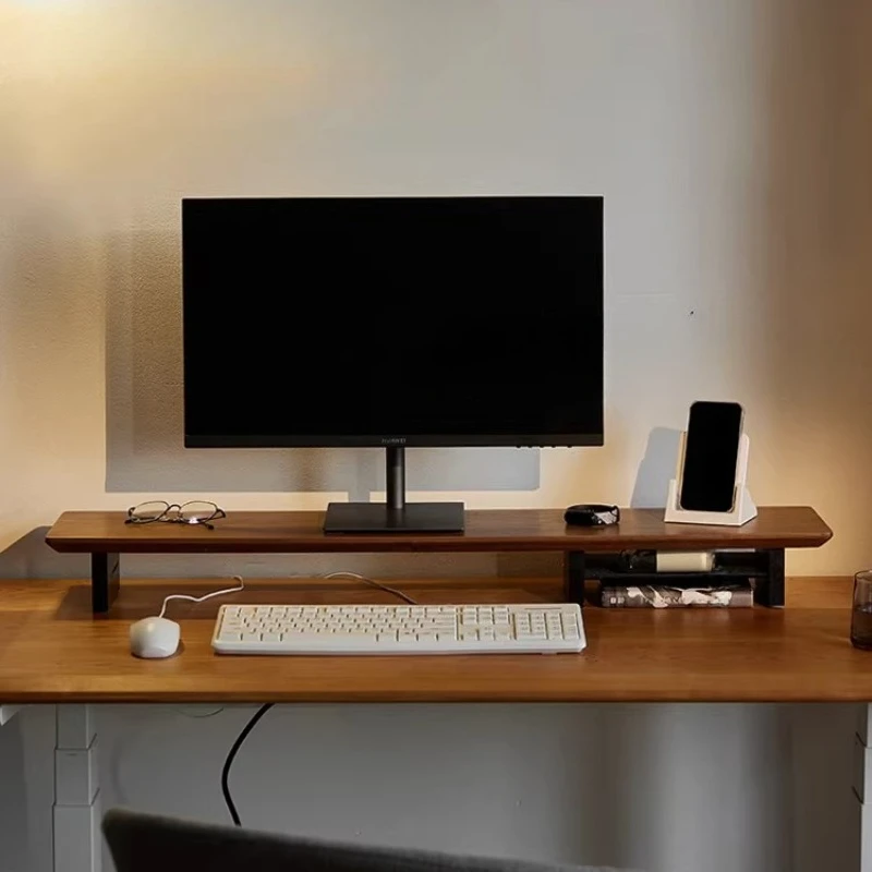 Modular Monitor Stand Height Increase Desktop Screen Rack Walnut Wood Office Desk Organizer Holders Home Laptop Storage Shelf