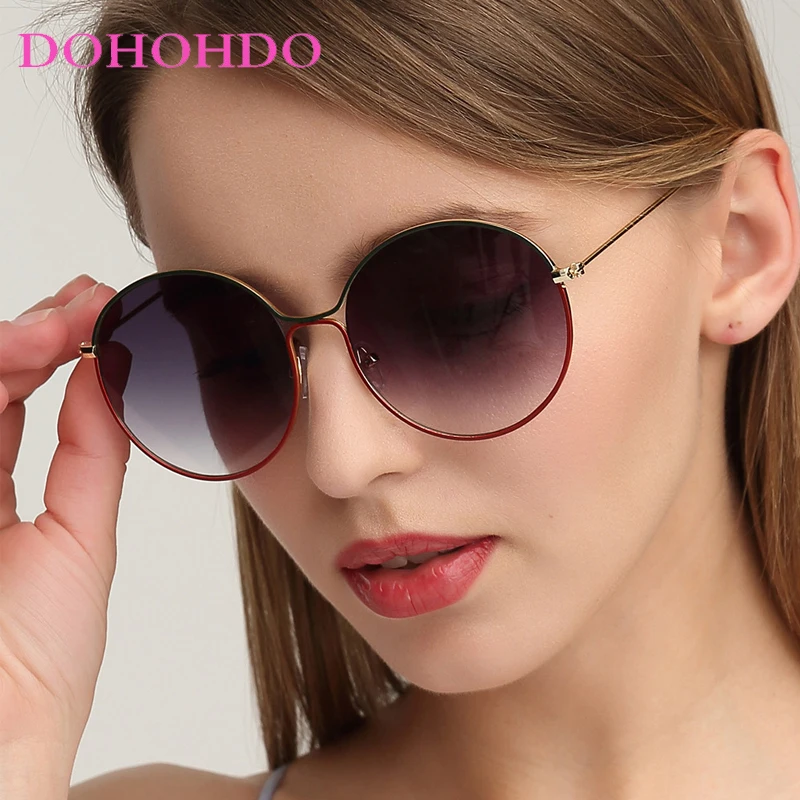 

DOHOHDO New Retro Round Pink Sunglasses Woman Brand Designer Sun Glasses For Woman Alloy Mirror Female Oculos De Sol Black UV400