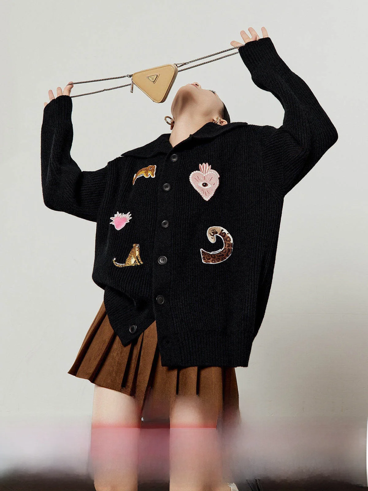 

Bla Knitted Open Cardigan Women's Loose Commute Sle Autumn New Arrival Embroidered Patch Casual Knitwear Coat