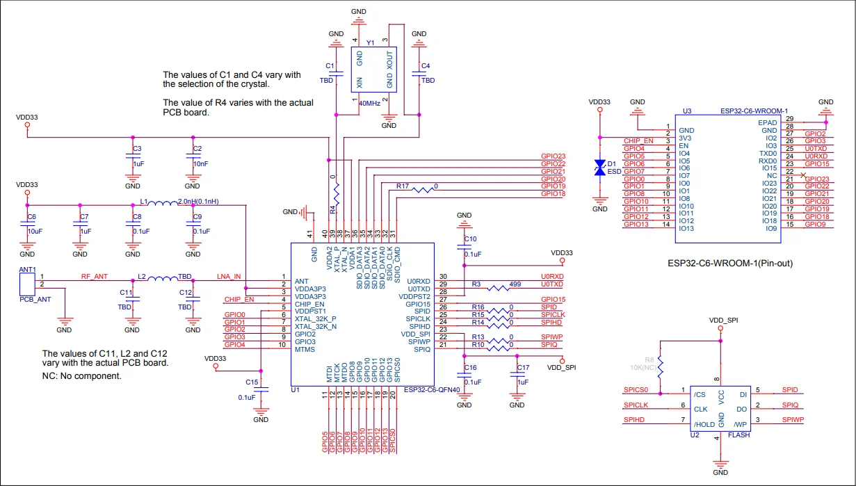 ESP32-C6-WROOM-1 โมดูล Wi-Fi6/Bluetooth LE5/Zigbee/ด้าย Universal โมดูล