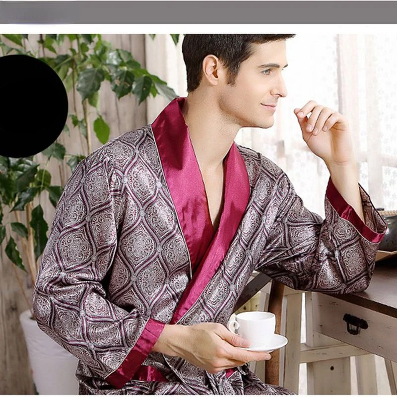 Luxury Brands Silk Robes Nightgowns Men Big Size Kimono Bathrobe Sleepwear Printed Vintage Loungewear Long Sleeve New