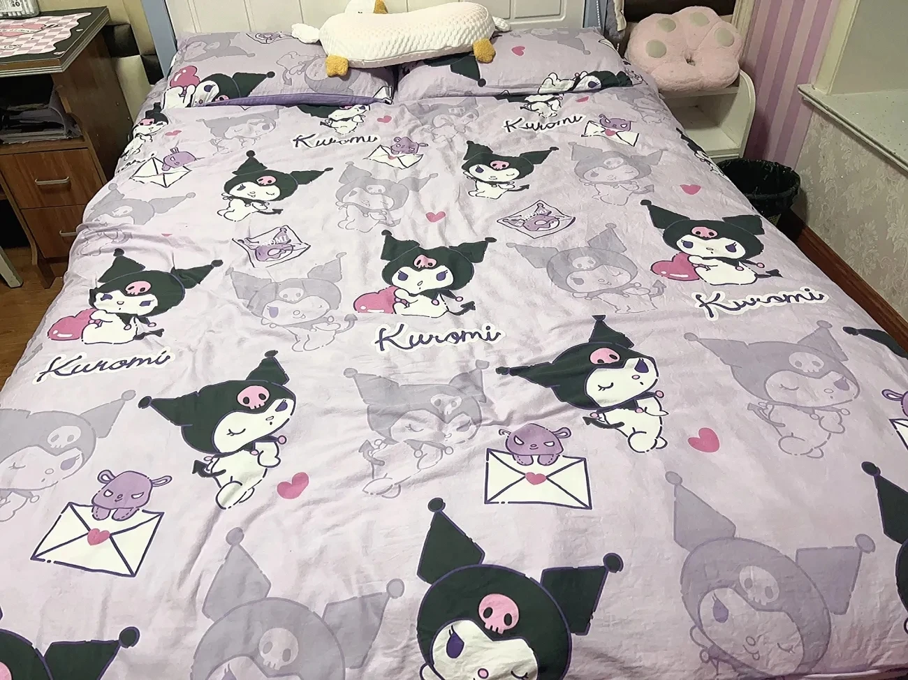 Sanrio Bedding Set 100%Cotton Kuromi Cinnamoroll Hello Kitty Melody Duvet Cover Bed Sheet Pillowcase King Queen Home Textile