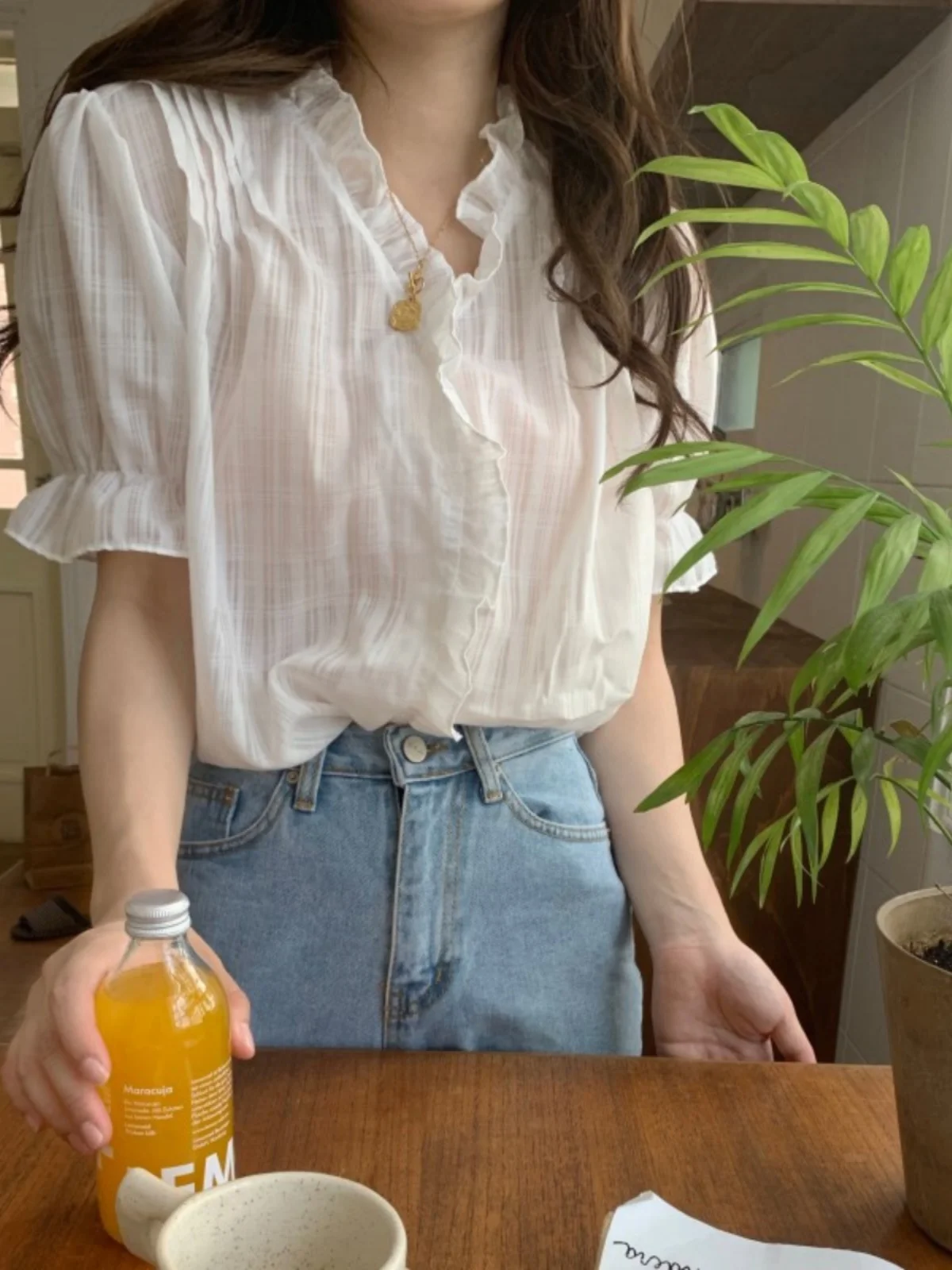 Chic V-Ne Bubble Sve Chiffon irt Women's Versatile Sweet Fairy Top Summer Faion Korean Sle Loose Fit ort Sve