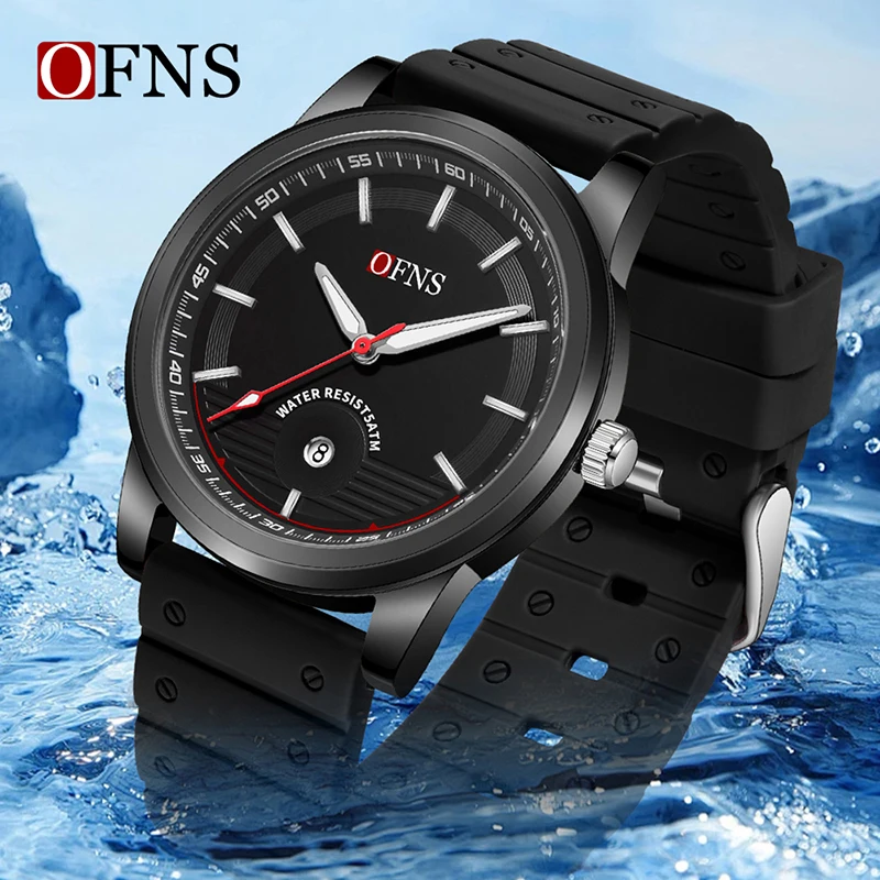 OFNS New Style Fashion Business Men\'s Quartz Watch High Quality Silicone Strap Calendar Waterproof Leisure Sports Men Watch Hot