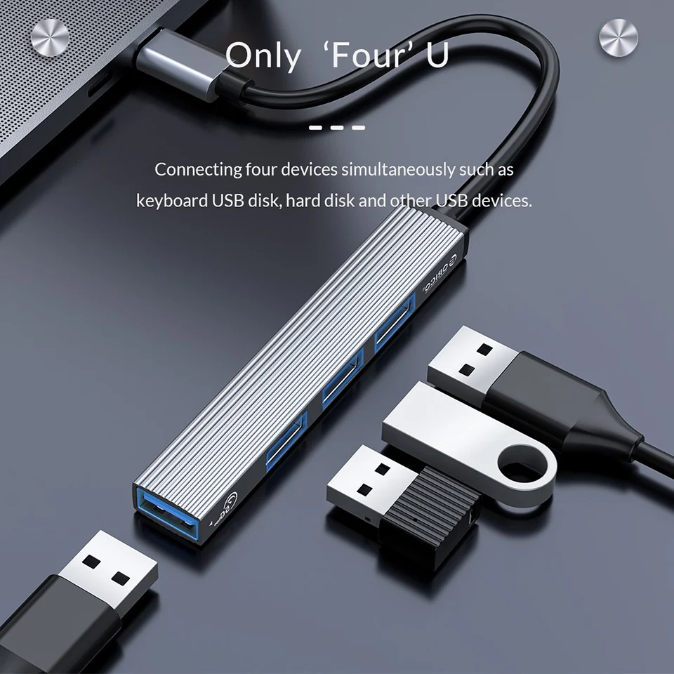 ORICO Aluminum Type C HUB 4 Port USB 3.0 2.0 Ultra Slim Portable Splitter Card Reader Adapter Station For Computer Accessories