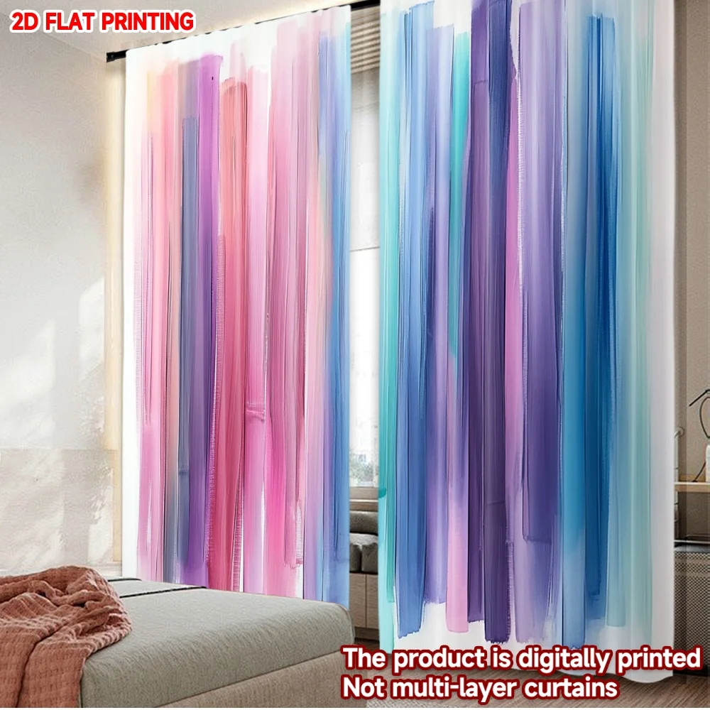 

2D flat printing 2pcs Curtain Party Window Curtains Colorful Vertical Strokes Digital Printed Polyester Drapes Birthday Party