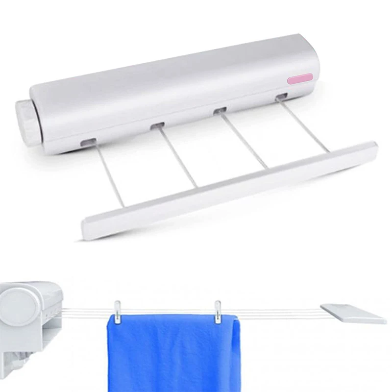 3.2m Automatic Telescopic Clothesline 4 Wires Wall Mounted Retractable Laundry Hanger Indoor Drying Rack Towel Hanger