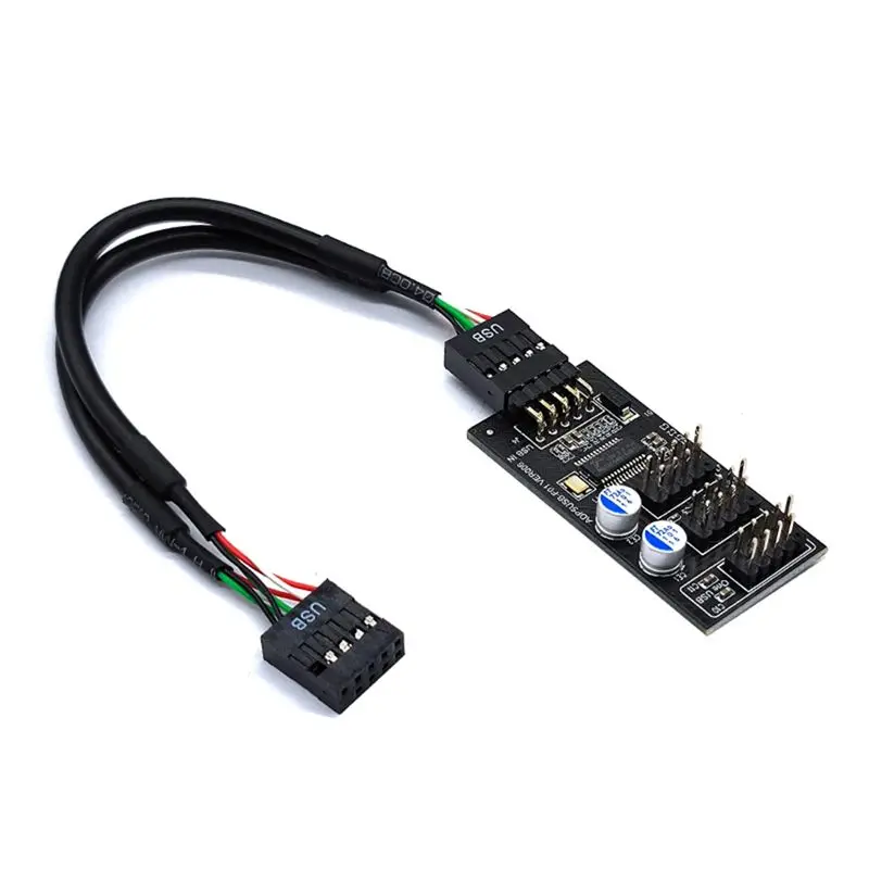 9Pin USB Hub Connector USB Splitter 1 To 3 USB2.0 9Pin Header Board Cable For Water Cooling For RGB LED Fan Speed Test Black-ABI