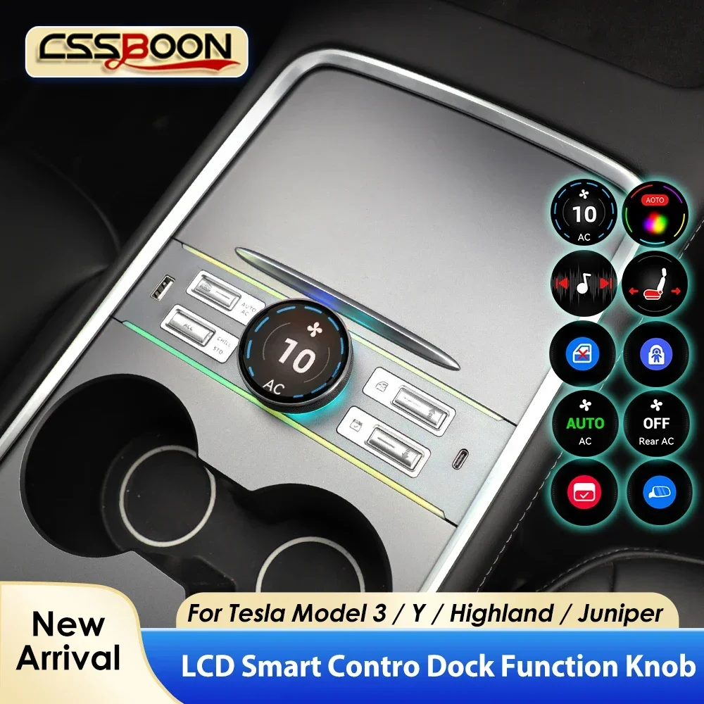 CSSBOON Car Intelligent LCD Center Console Dock Knob Multifunction for Tesla Model 3 Y USB Hub Accessories for Tesla New Y