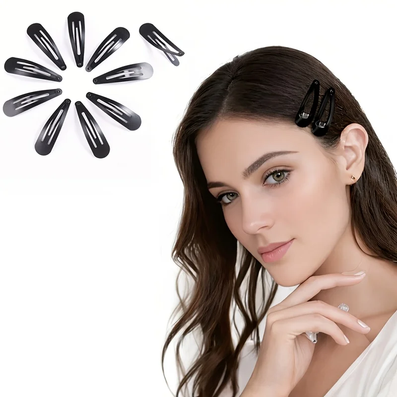 10/25/50/100pcs Stylish Black Water Drop Hair Clips | Non-Slip Metal Snap Barrettes for Easy
