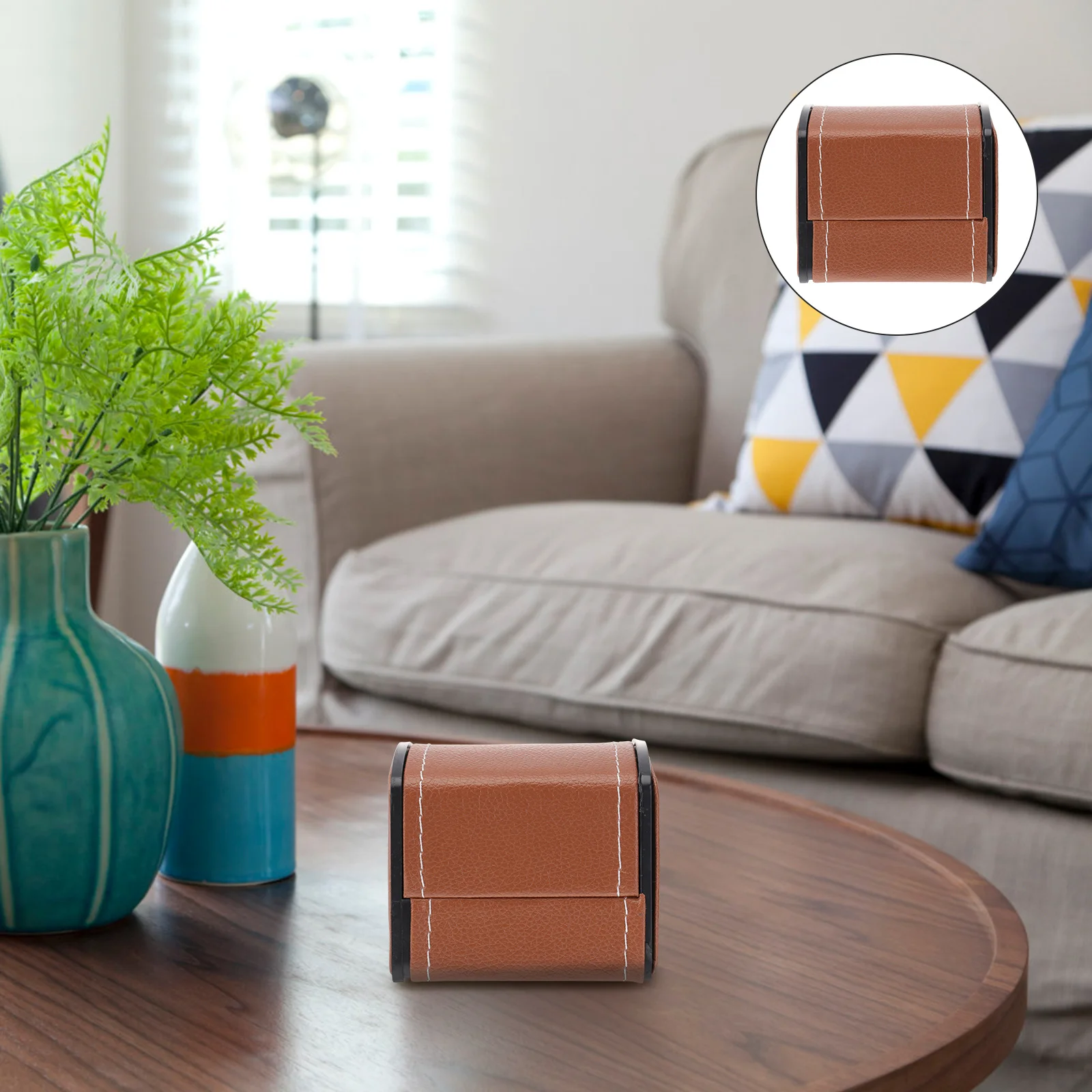 

PU Gift Box Watch Case Organizer Classic Design Durable Storage Removable Cushion Sturdy Structure Coffee