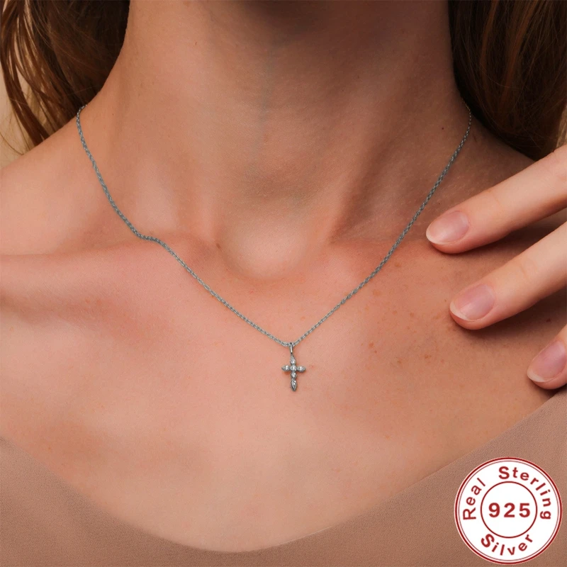 LENNIK Fashion Women collana con ciondolo croce in zircone di cristallo per donna catene di cristallo in argento Sterling 925 Punk Party Fine Jewelry