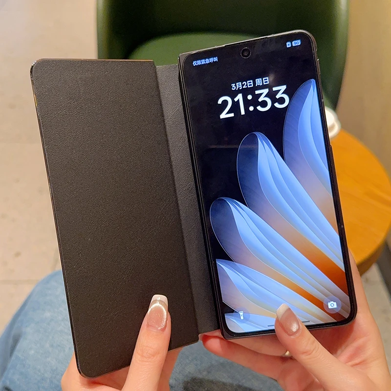 

For Oppo Find N5 Case All-inclusive Protection Slim Printed Leather Metal Bracket Stand Phone Grip Flip Cover